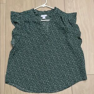 Liz Claiborne Dark Green Patterned Blouse